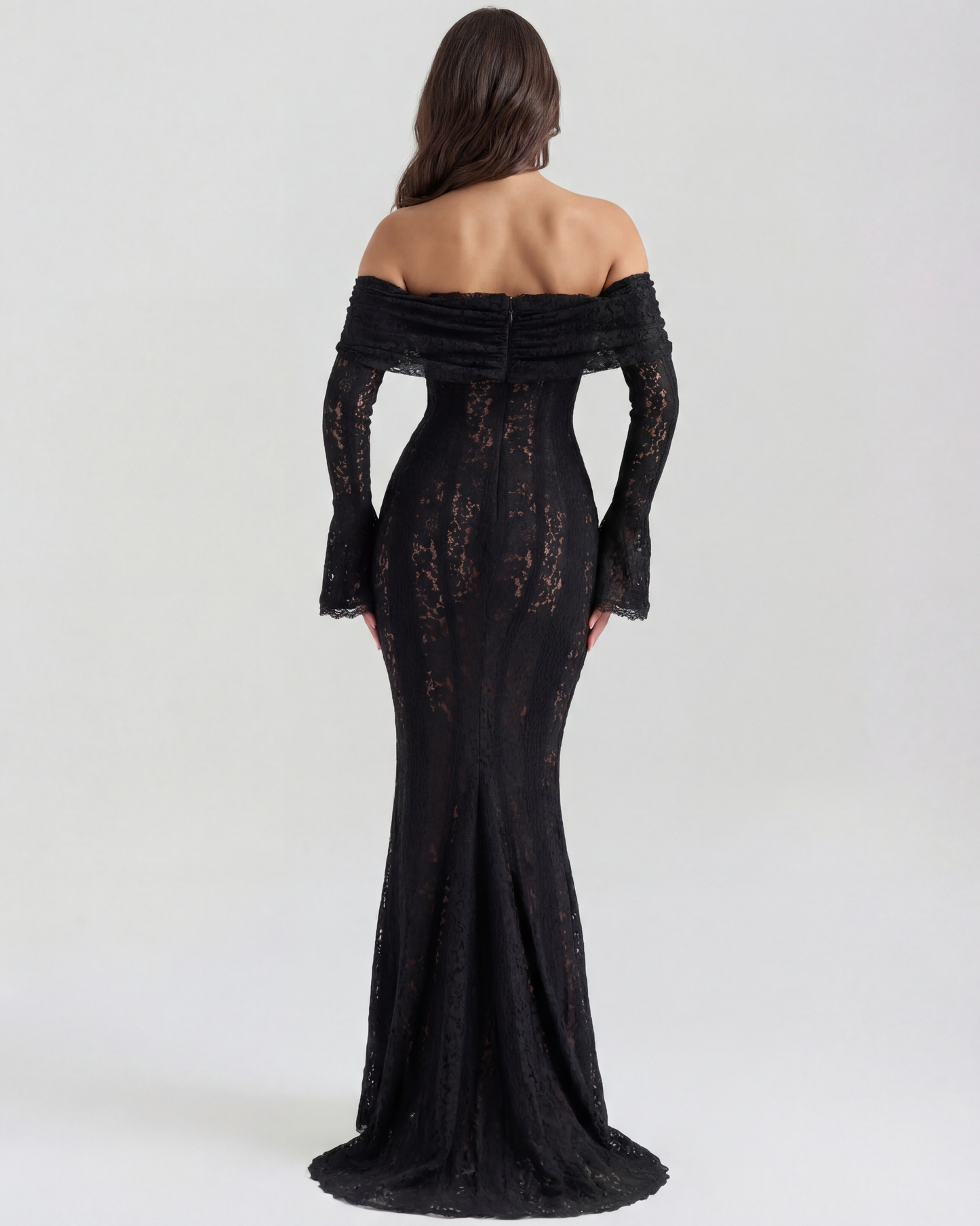 Alyssa Black Maxi Dress | Stretch Floral Lace, Off-Shoulder 6