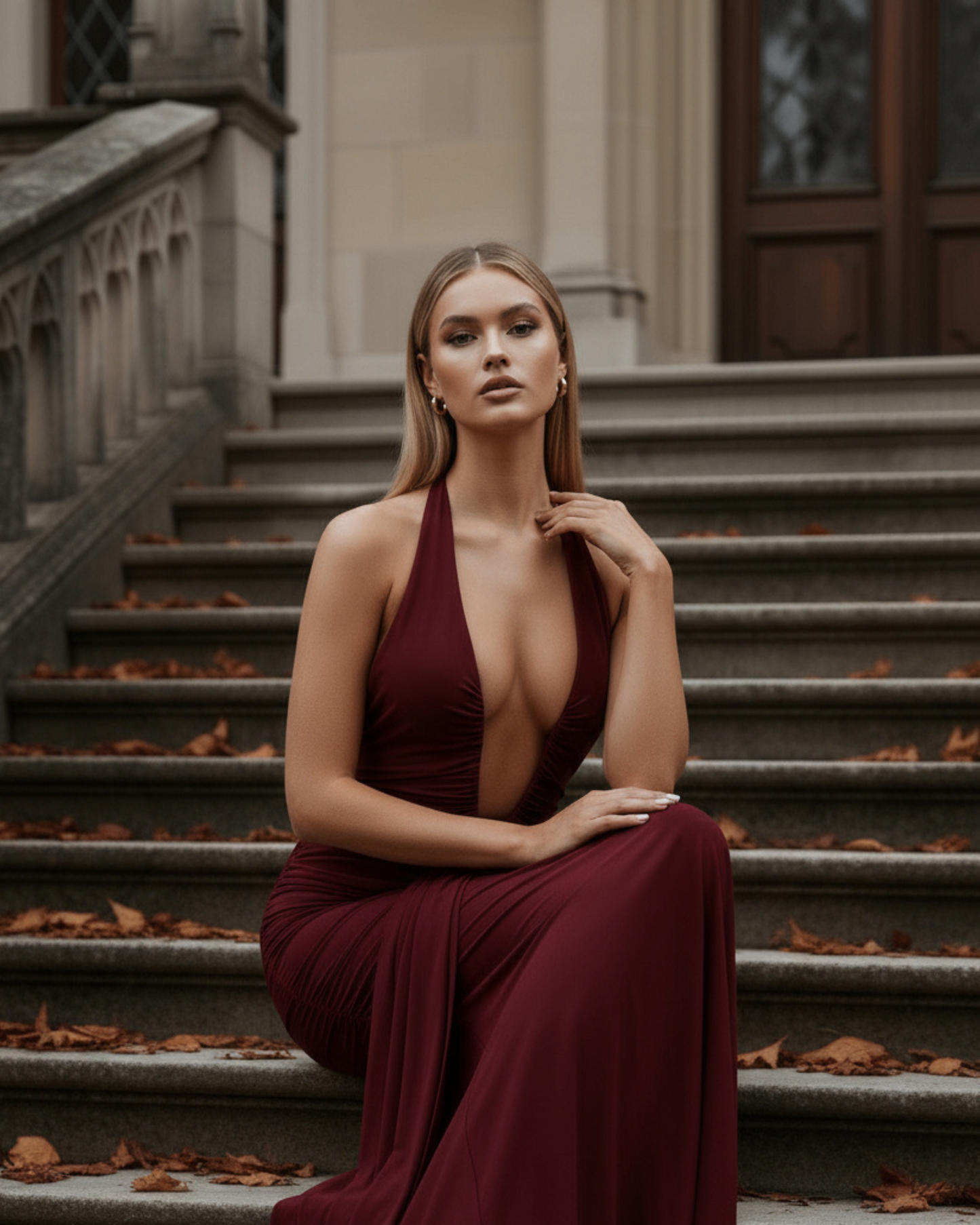Ariana Maxi Dress | Plunging Halter Neckline, Ruched Details, Long Dress for Women 7
