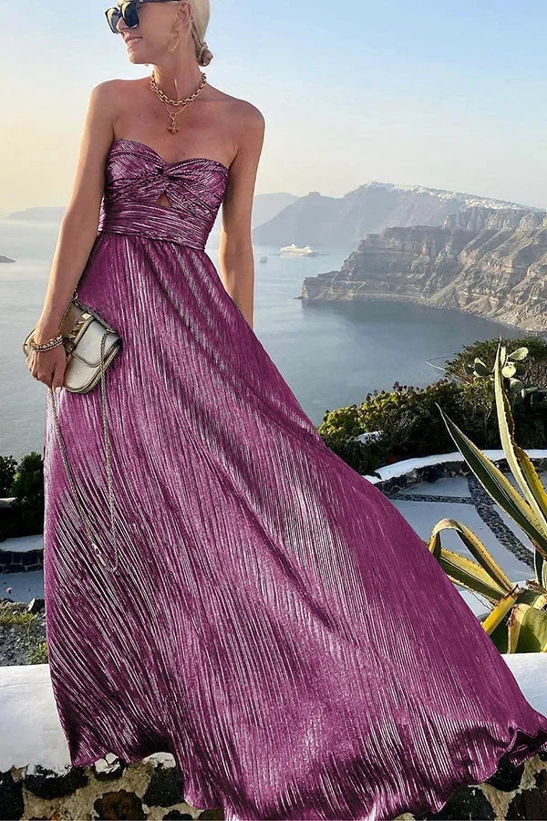 Dazzle Evening Gown | Strapless, Shiny Effect, Pleated Design 9