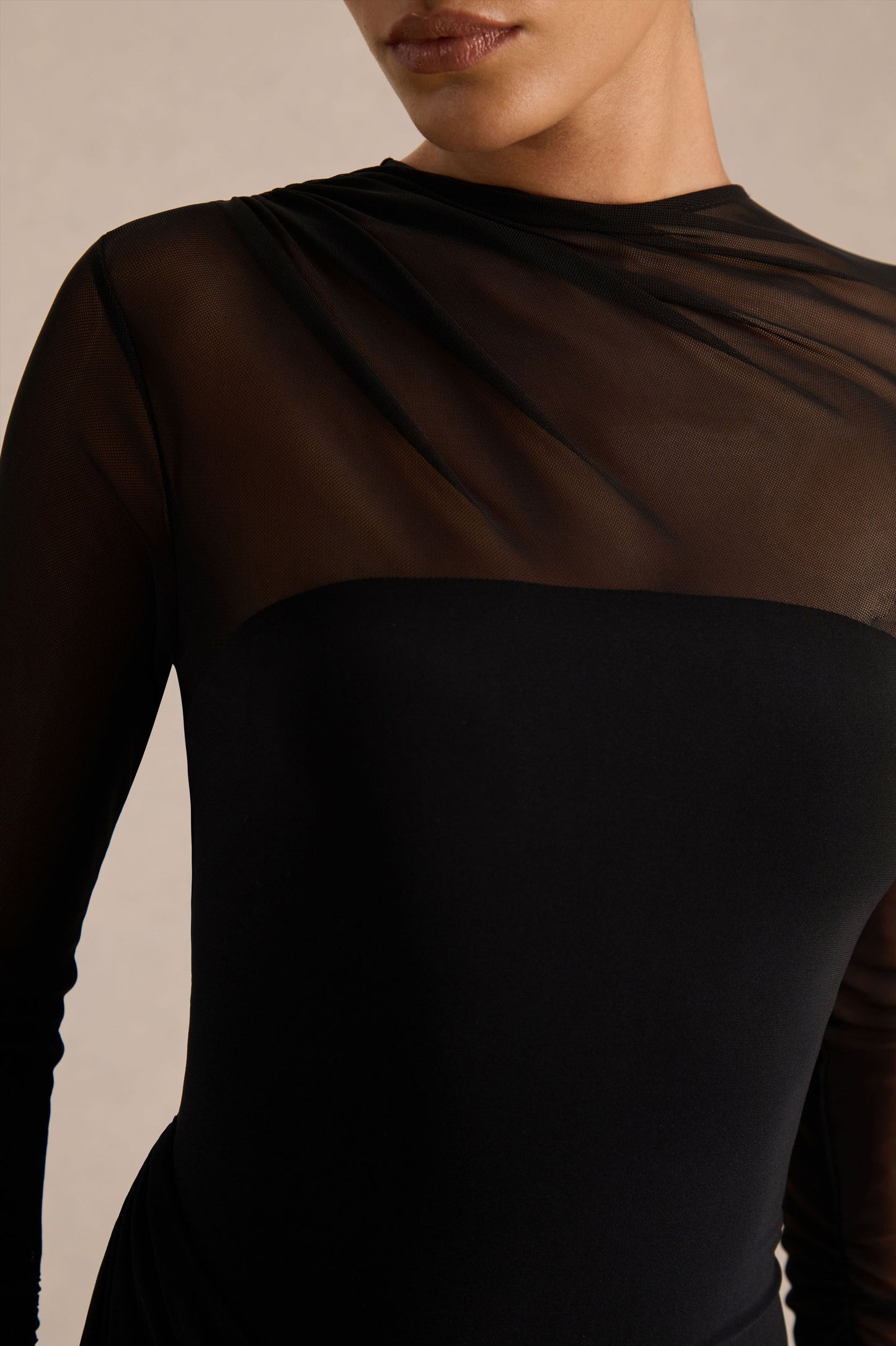 Diva Maxi Dress | Black Jersey & Mesh, High Neck 5