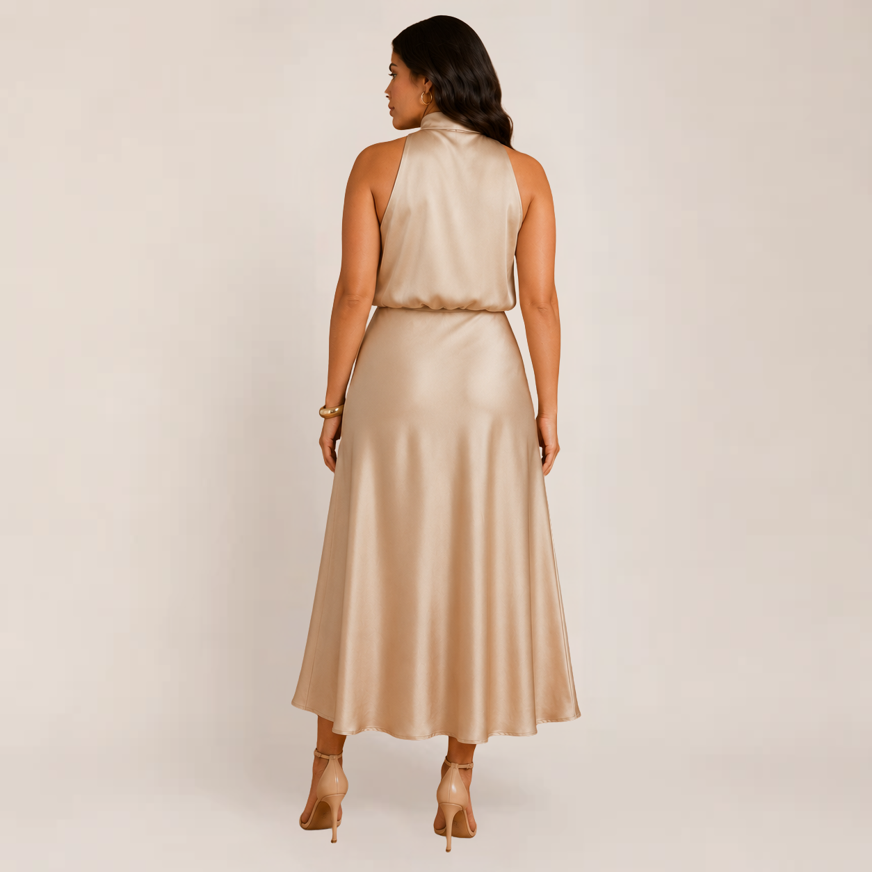 Elysia Evening Dress | Satin Halter, Flattering Fit for Formal Wedding Guest