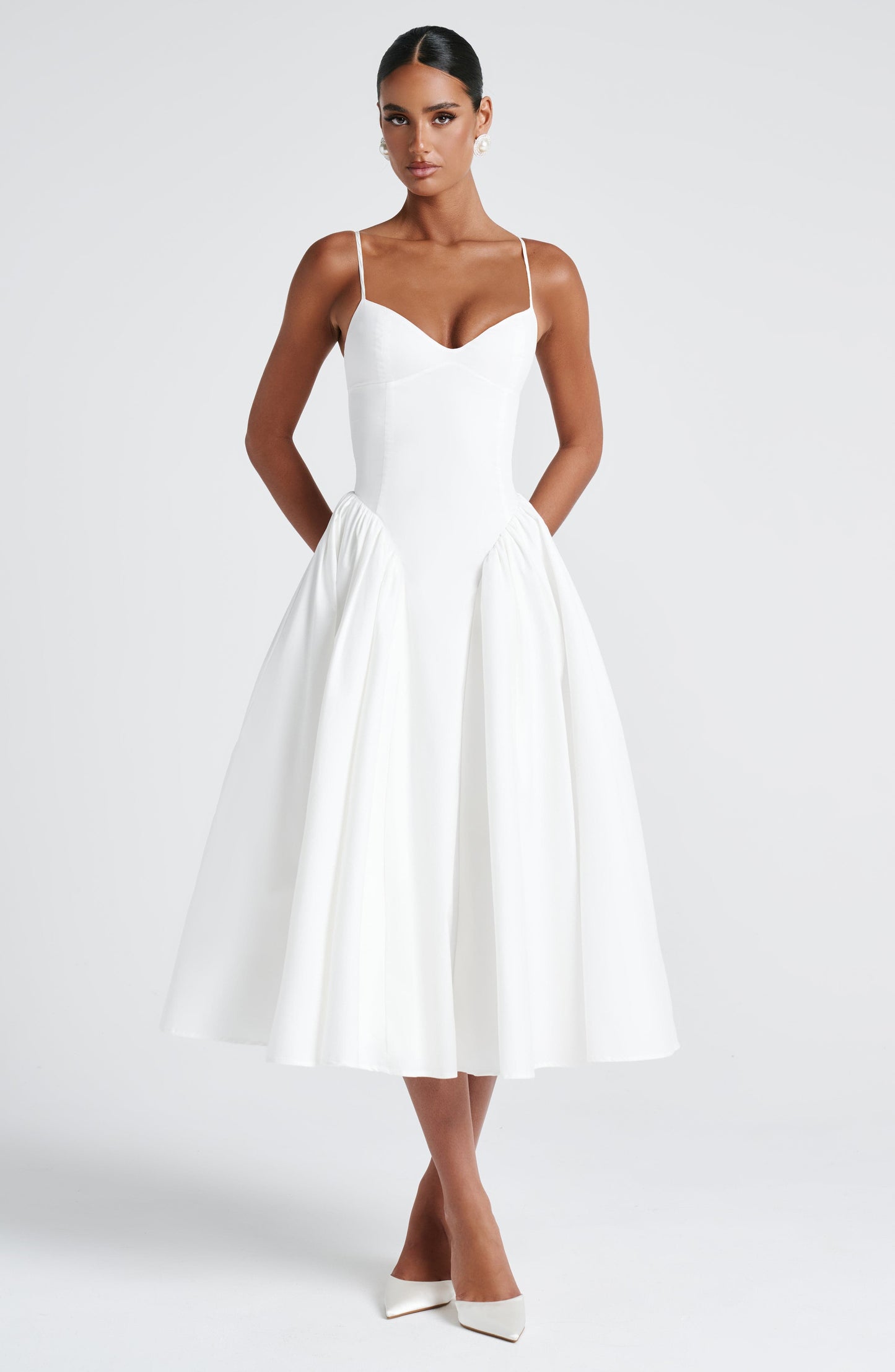 Elysia Midi Dress | Ivory, Sweetheart Neckline, Lace-Up Back 8