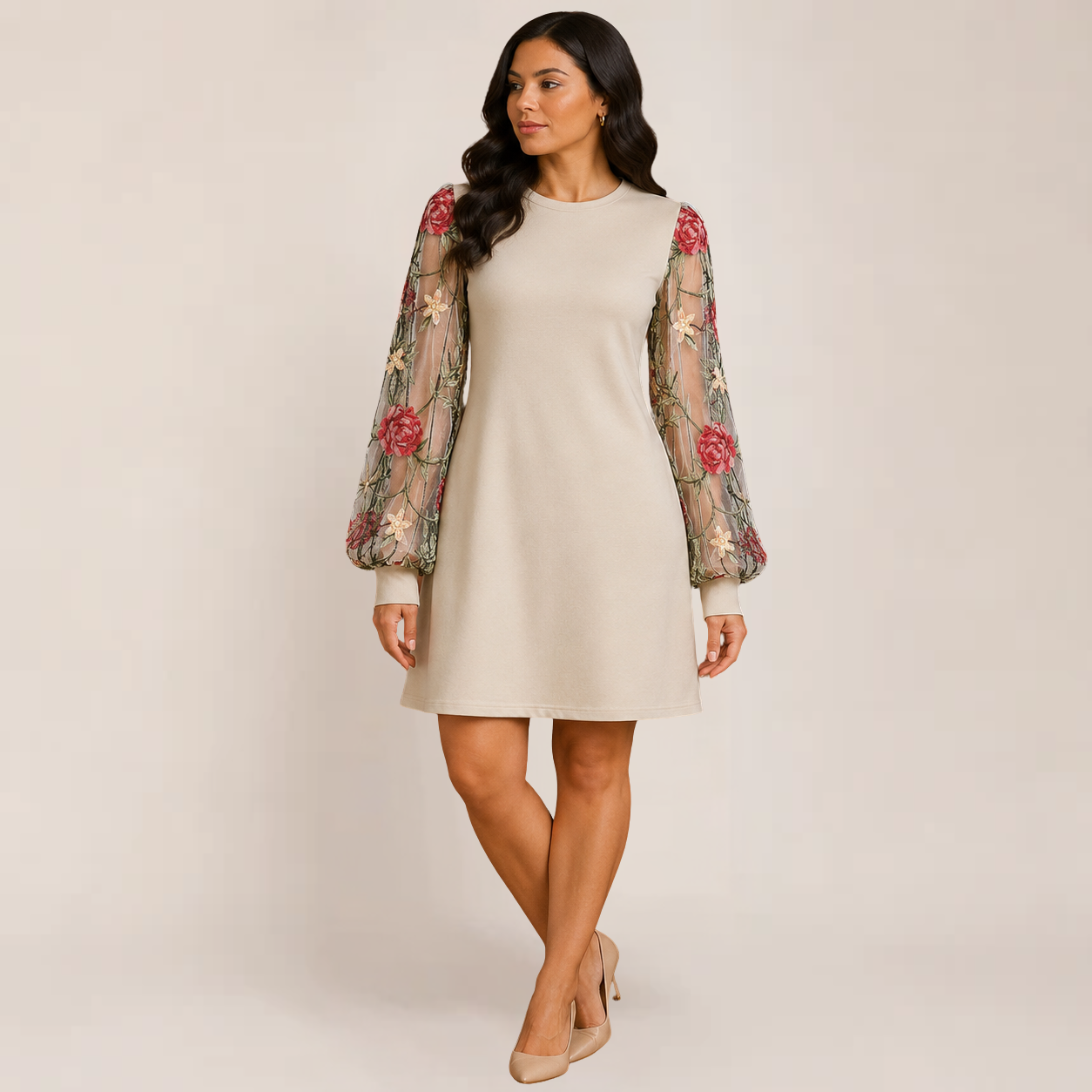 Fleur Black Dress | Floral Embroidery, Bishop Sleeves