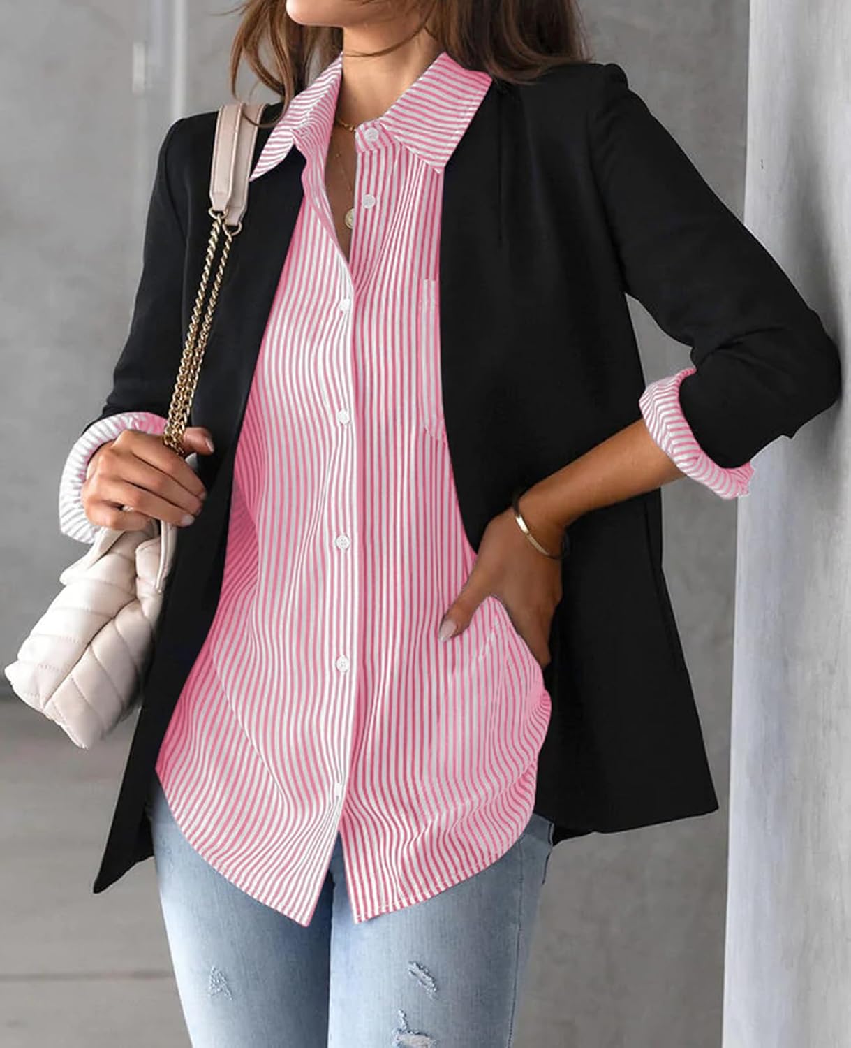 Jade Striped Blouse | Elegant Cotton, V-Neck Long Sleeve Top for Women 4
