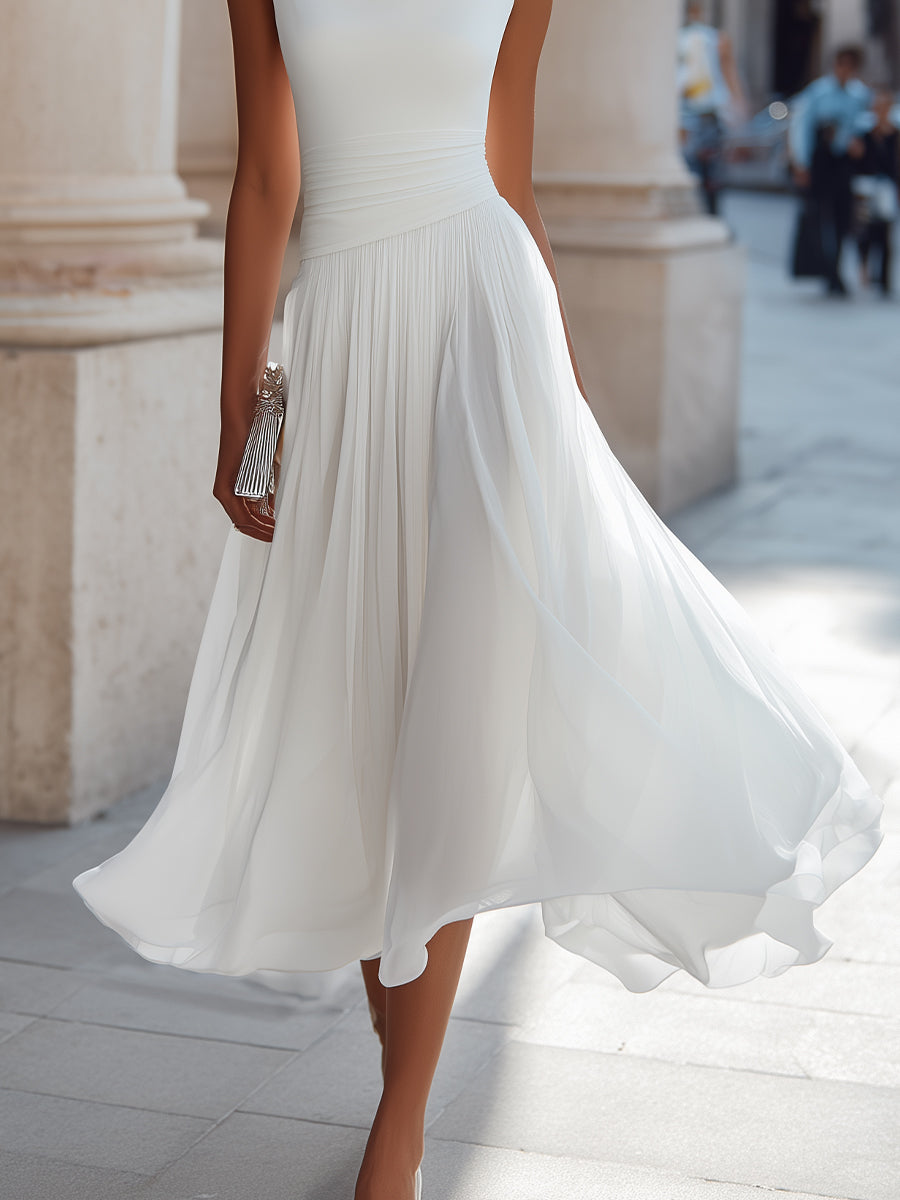 Mira Floral Midi Dress | Draped Neck, Pleated Skirt 8