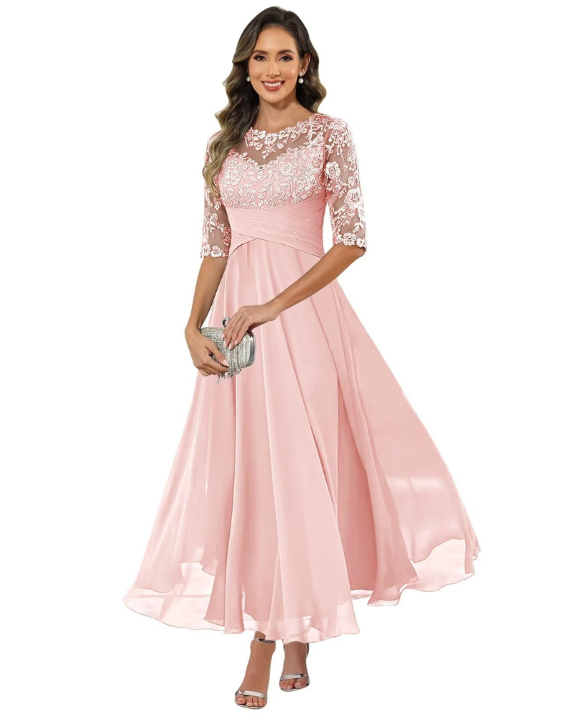 Olivia Evening Gown | Lace & Chiffon, A-Line Cut, Formal Wedding Guest Dress 13