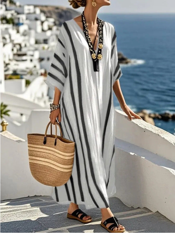 Sienna Kaftan Dress | Lightweight Striped Cotton Maxi for Women 4