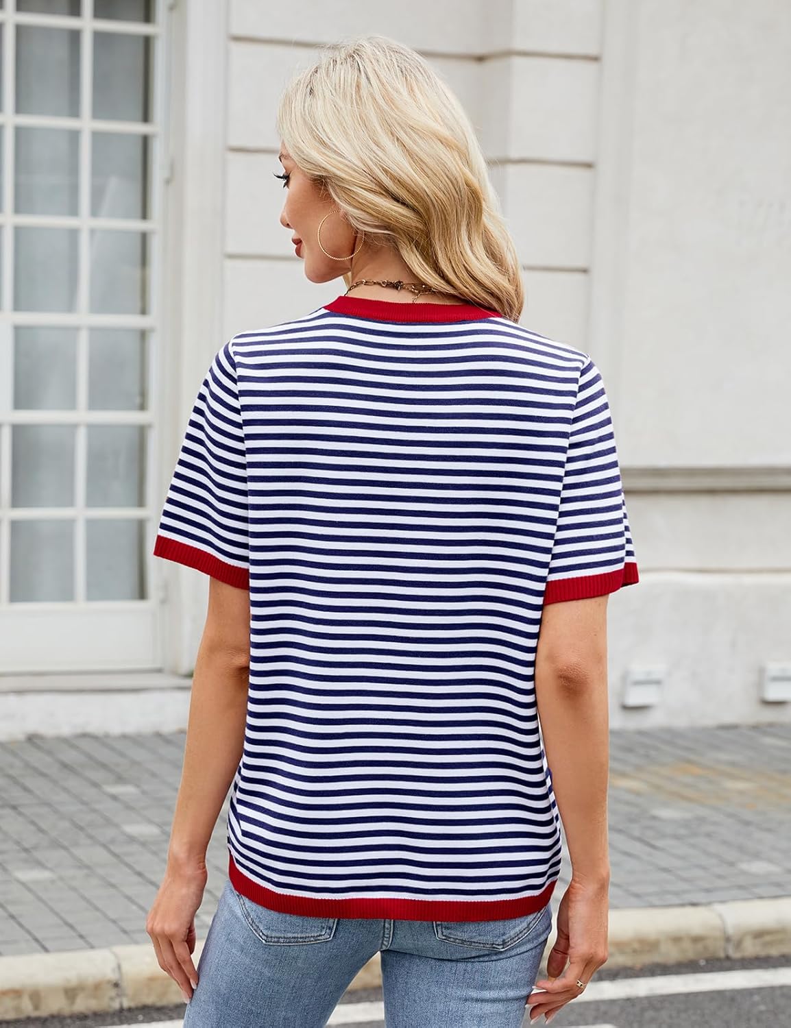 Sofia Women's T Shirt | Lightweight Striped Knit, Loose Fit 2