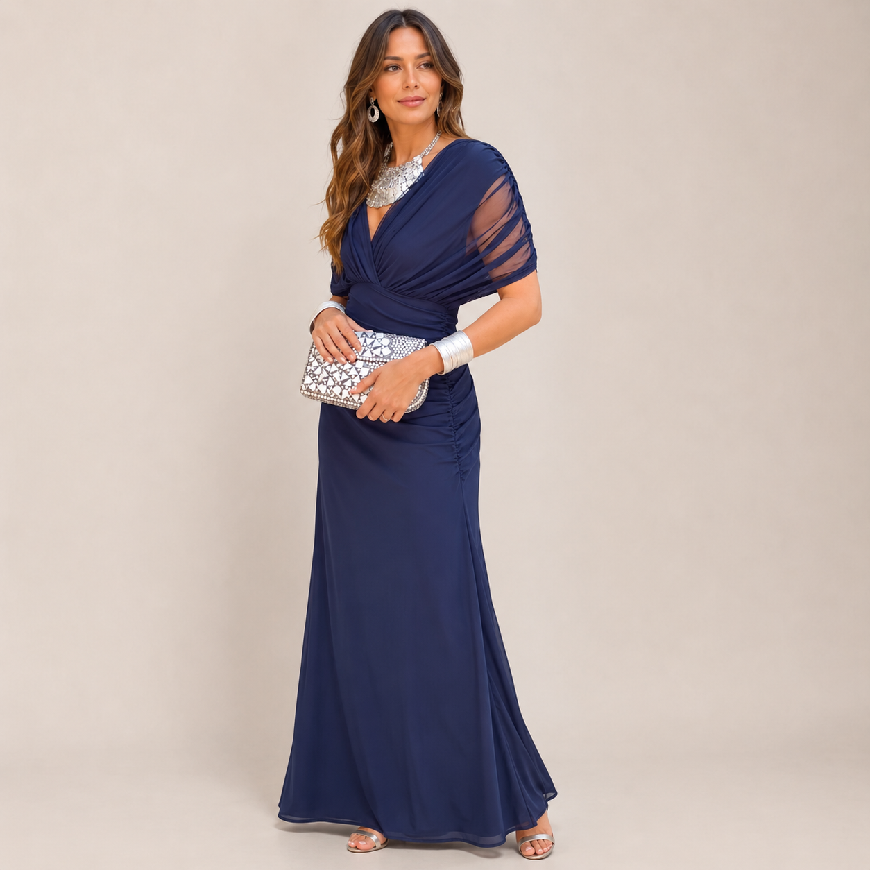 Wendy Summer Dress | V-Neck, Open Shoulder, Printed Mesh