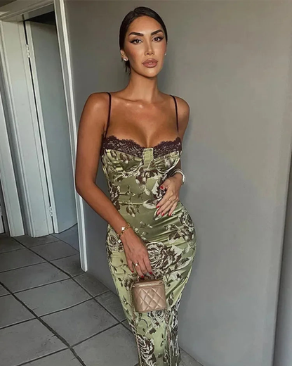 Fleur Midi Dress | Satin Floral, Corset Design for Wedding Guests