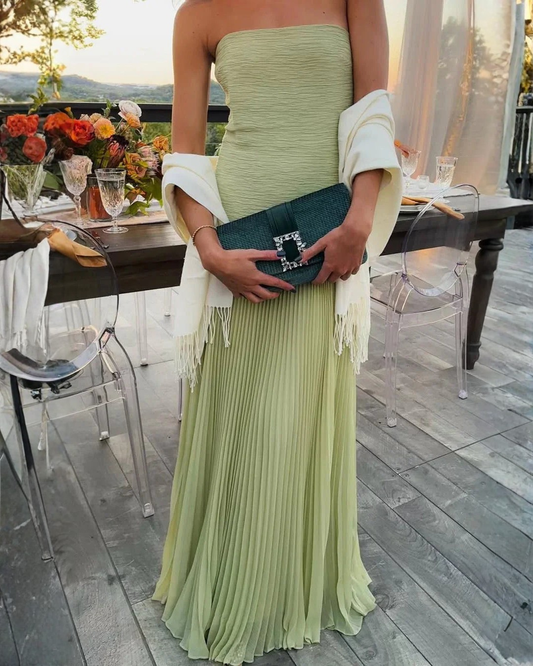 Luna Long Sleeve Maxi Dress | Elegant Green Pleated Design