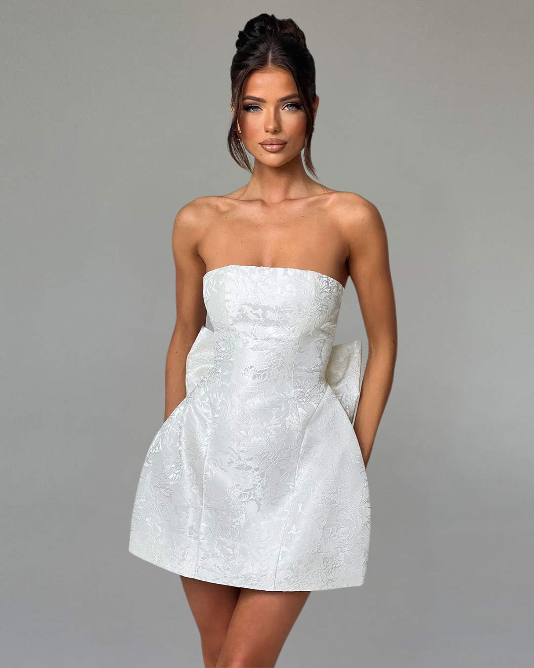 Elenora Women's Dress | Strapless Lace-Up Mini Dress with Structured Skirt