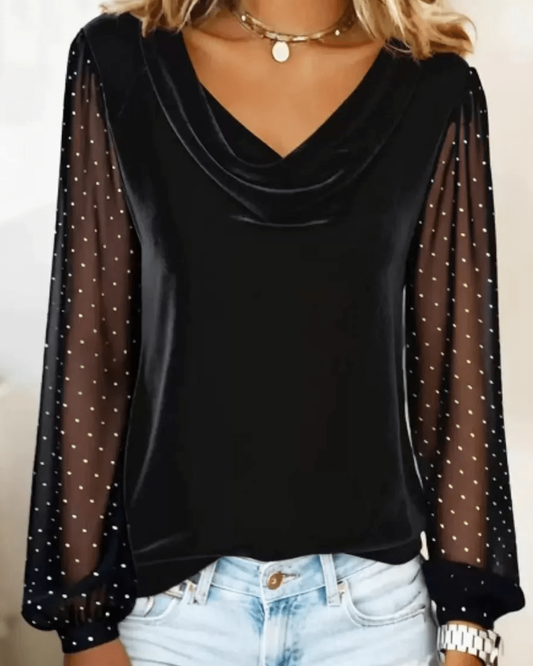 Vela Sequin Top | Soft Polyester, Turtleneck Blouse for Women