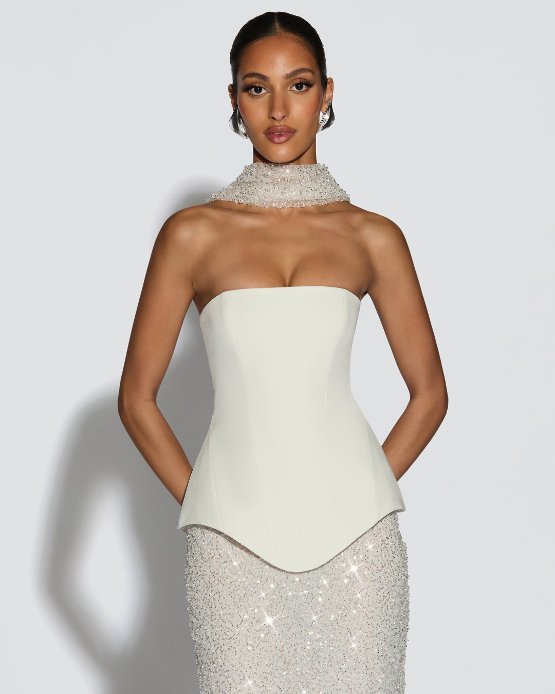 Ollie Corset Top | Structured Non-Stretch Crepe, Lace-Up Back