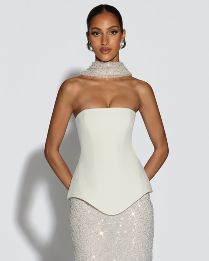 Ollie Corset Top | Structured Non-Stretch Crepe, Lace-Up Back
