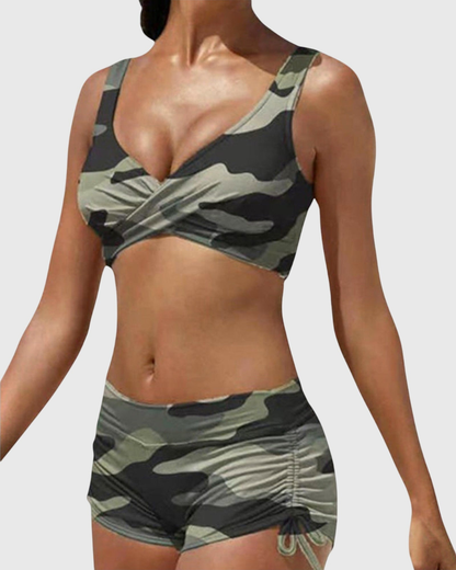 Aida Camo Bikini Sets | Sporty Fit, Stretch Polyester Swimwear for Women