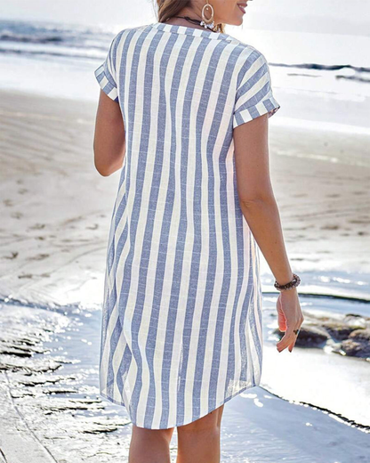 Jasmine Midi Dress | Striped, Long Sleeve V-Neck for Women