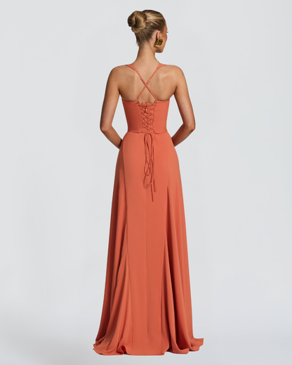 Irie Maxi Dress | Burnt Orange Chiffon, Sweetheart Neckline, Flared Skirt