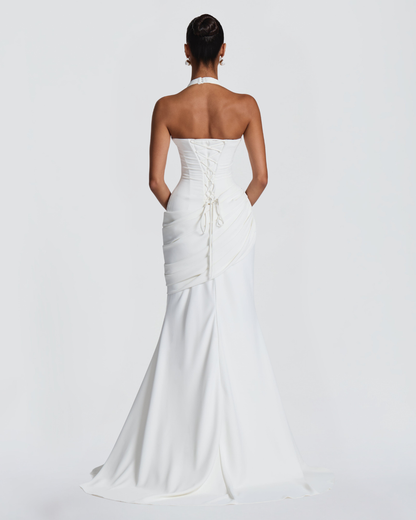 Nora Bridal Gown | Ivory Draped Crepe, Mermaid Silhouette