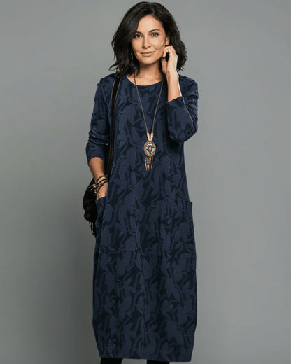 Alyssa Midi Dress | Relaxed Fit, Textured with Pockets, Available in Plus Sizes