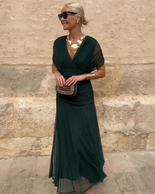 Livia Maxi Dress | Elegant V-Neck, Fluid Fabric, Plus Size Available