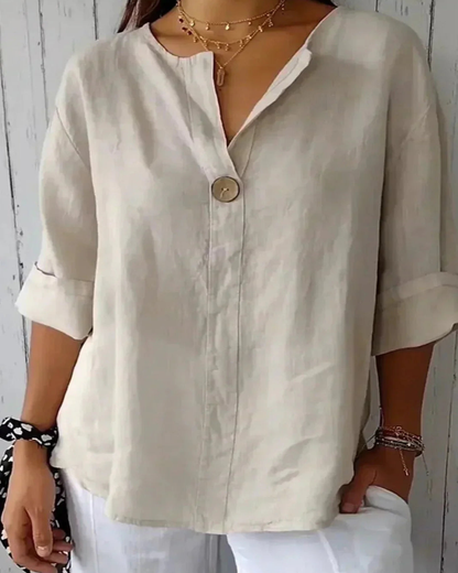 Zare Women's Blouse | Lightweight Linen, Relaxed Fit V-Neck