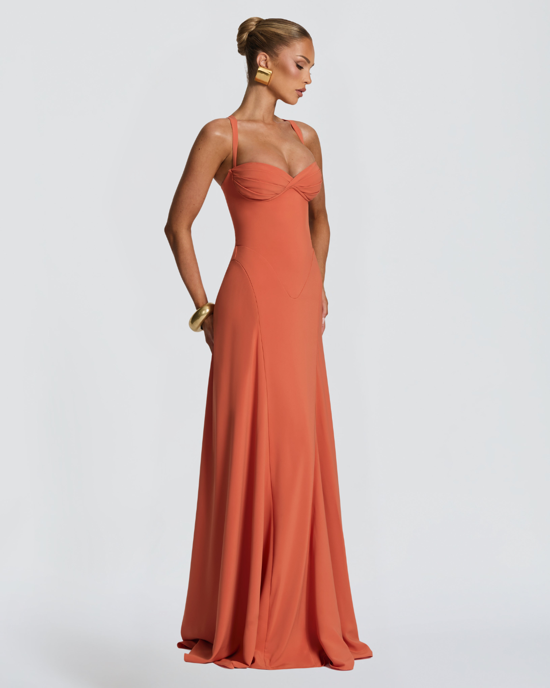 Irie Maxi Dress | Burnt Orange Chiffon, Sweetheart Neckline, Flared Skirt