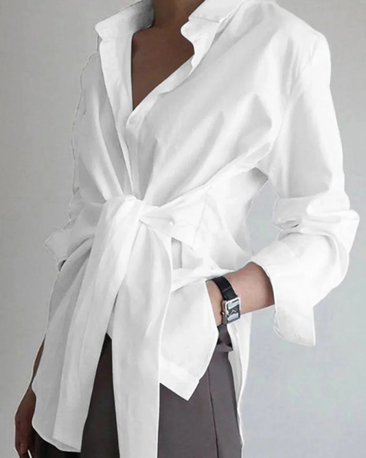 Wanda Blouse | Oversized, Adjustable Tie Belt, Long Sleeves