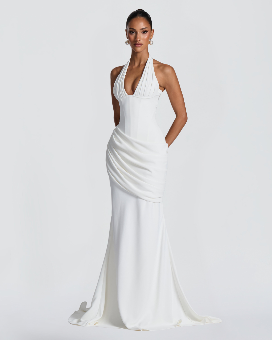 Nora Bridal Gown | Ivory Draped Crepe, Mermaid Silhouette