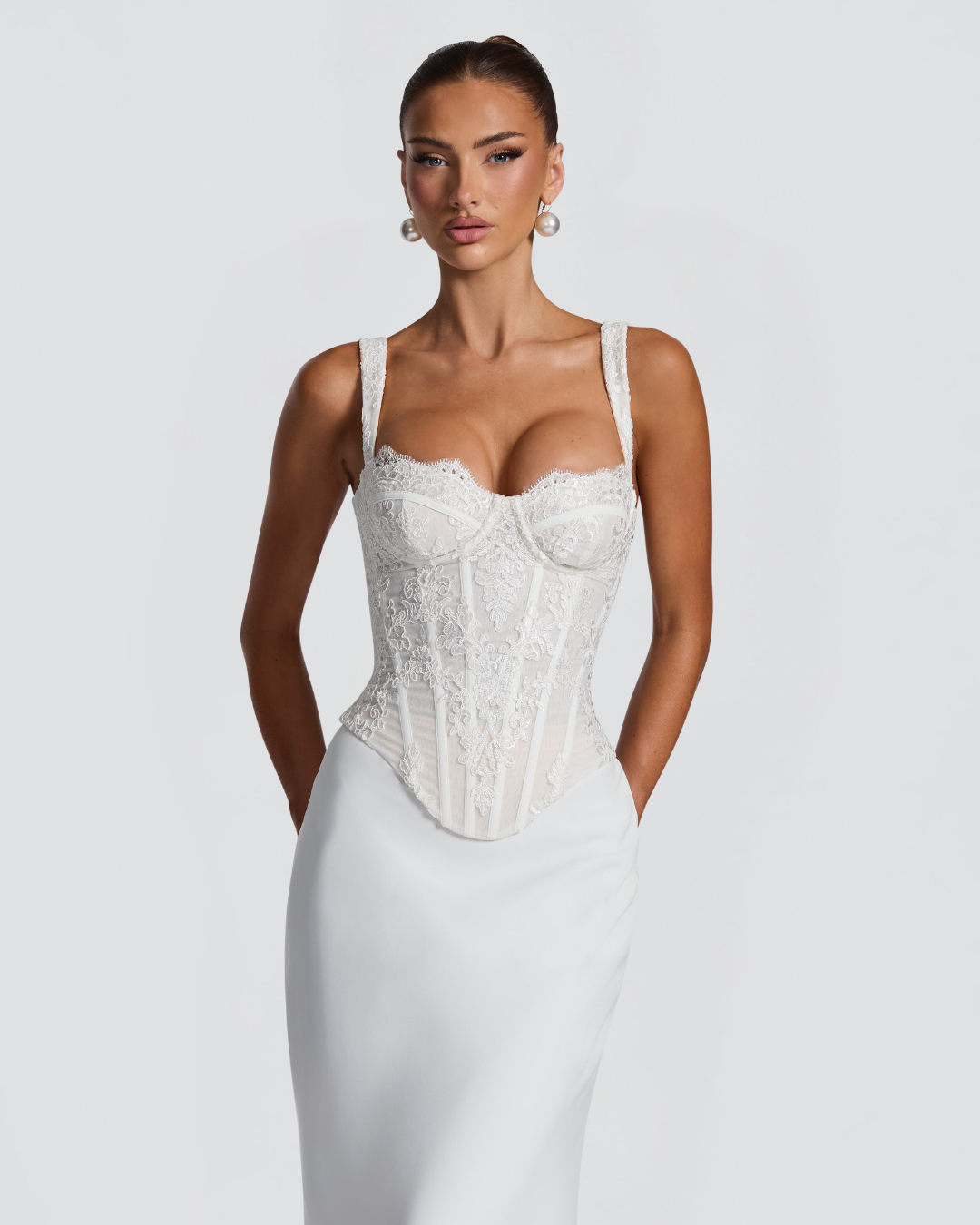 Tansy Bridal Corset Top | Ivory Lace with Scalloped Detailing