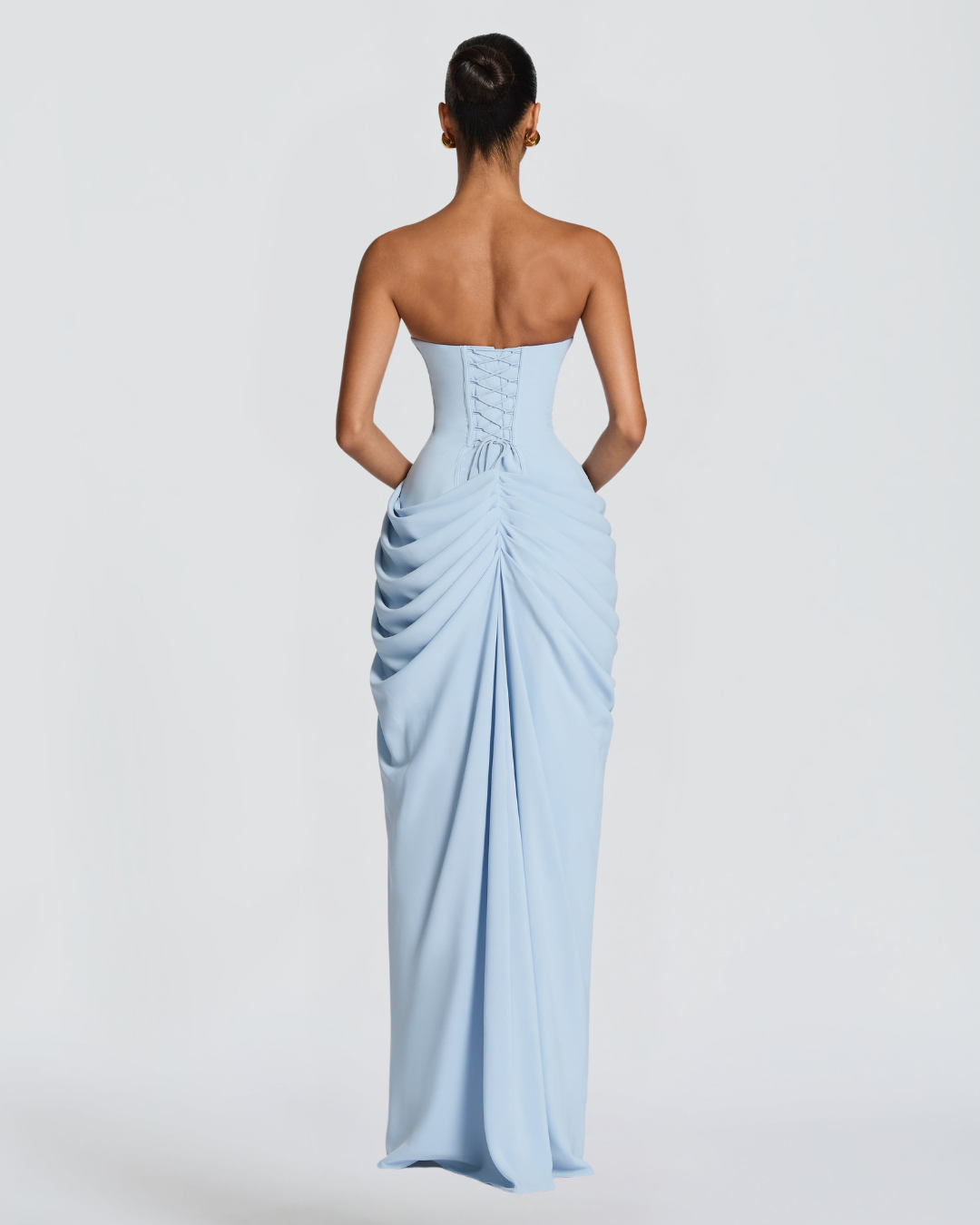 Cyla Maxi Dress | Glacier Blue Chiffon, Strapless Design, Thigh-High Split