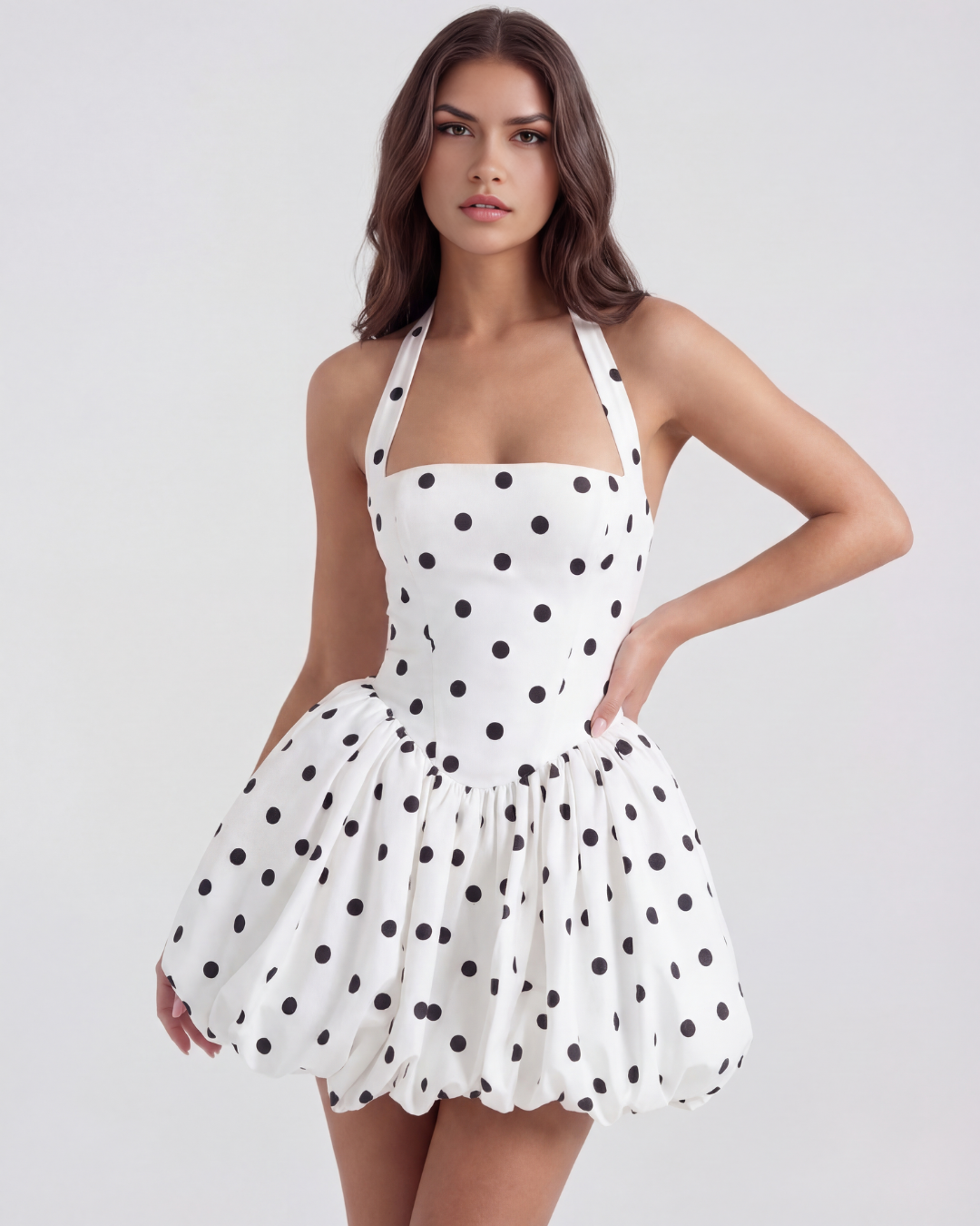 Gina Mini Dress | Black Polka Dot, Flattering Halter Neckline