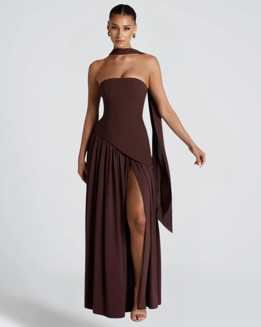 Luna Corset Dress | Strapless, High Slit, Evening Gown