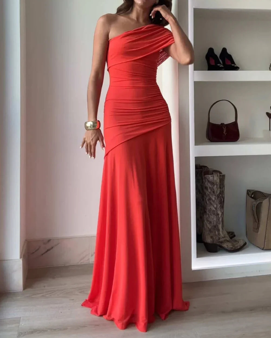 Ava Asymmetrical Dress | Elegant Gathered Long Women's Cocktail Dress