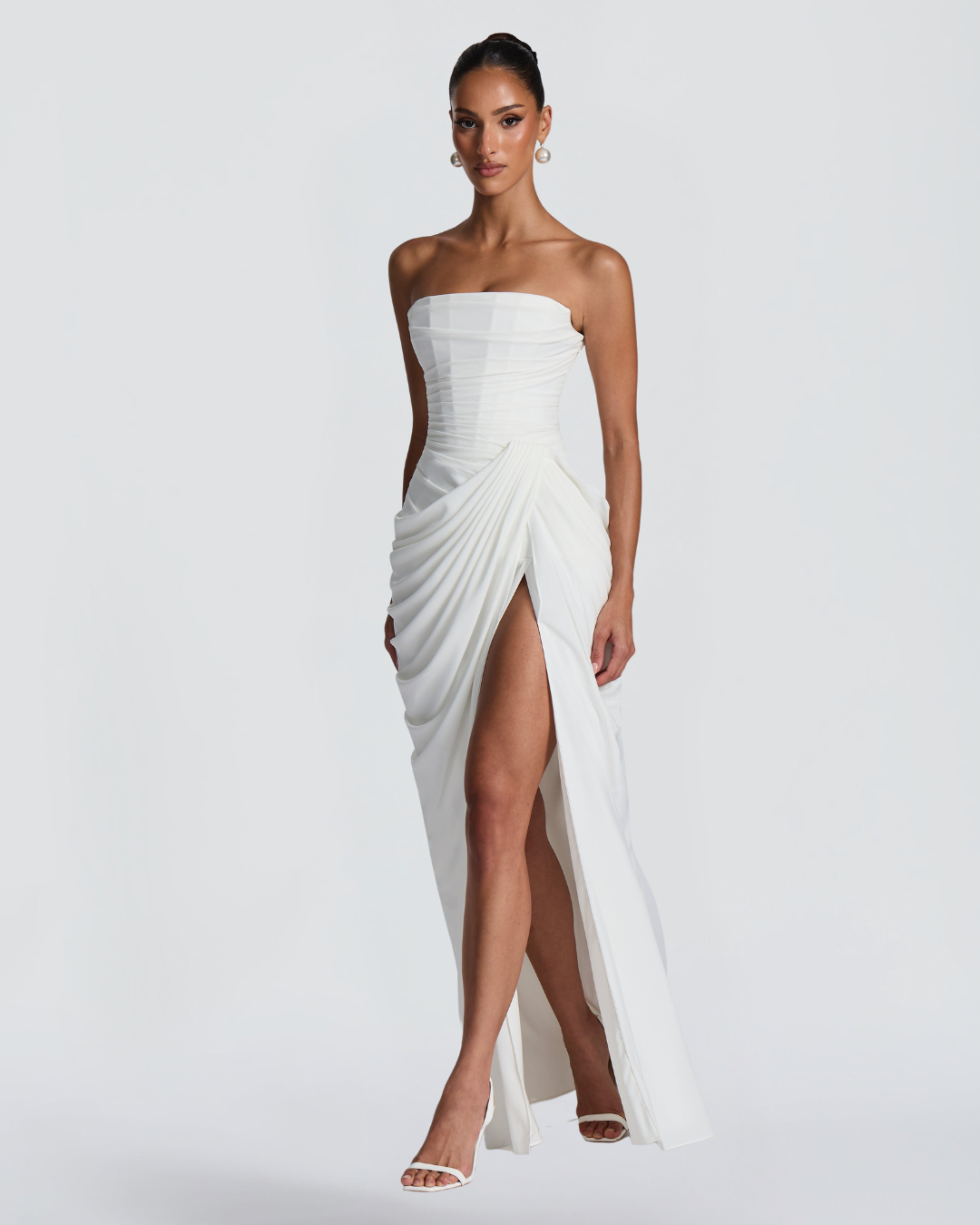 Cyla Wedding Gown | Ivory Chiffon, Strapless with Thigh-High Split