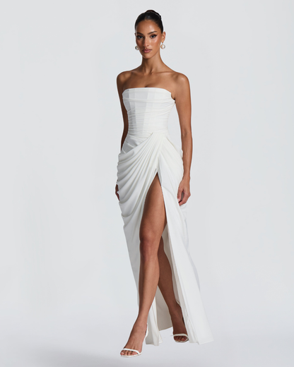 Cyla Wedding Gown | Ivory Chiffon, Strapless with Thigh-High Split