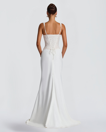 Tansy Bridal Corset Top | Ivory Lace with Scalloped Detailing