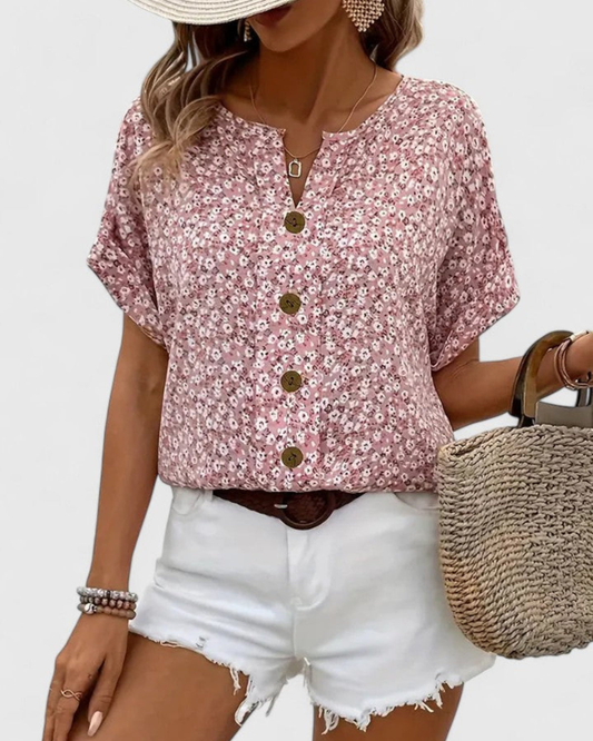 Fleur Women's Top | Lightweight Floral Blouse with Button Detail