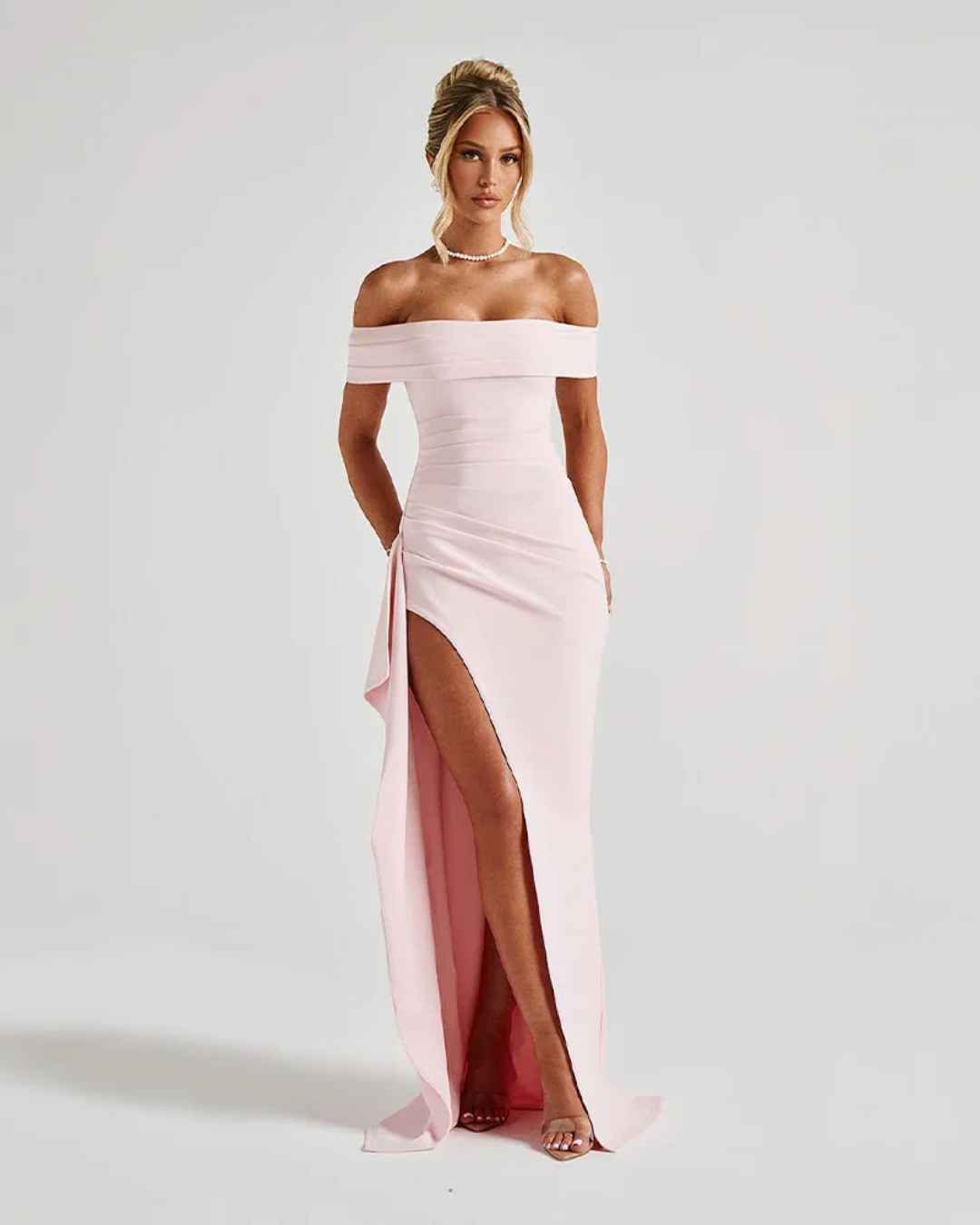 Luna Maxi Dress | Off-Shoulder Evening Gown, Chic Slit for Women