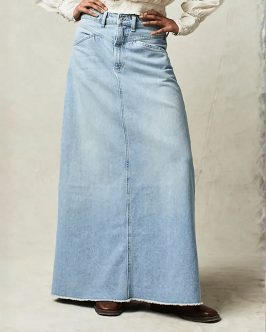 Haven Denim Skirt | High Waist A-Line Maxi Design for Women