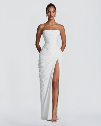 Cyla Wedding Gown | Ivory Chiffon, Strapless with Thigh-High Split