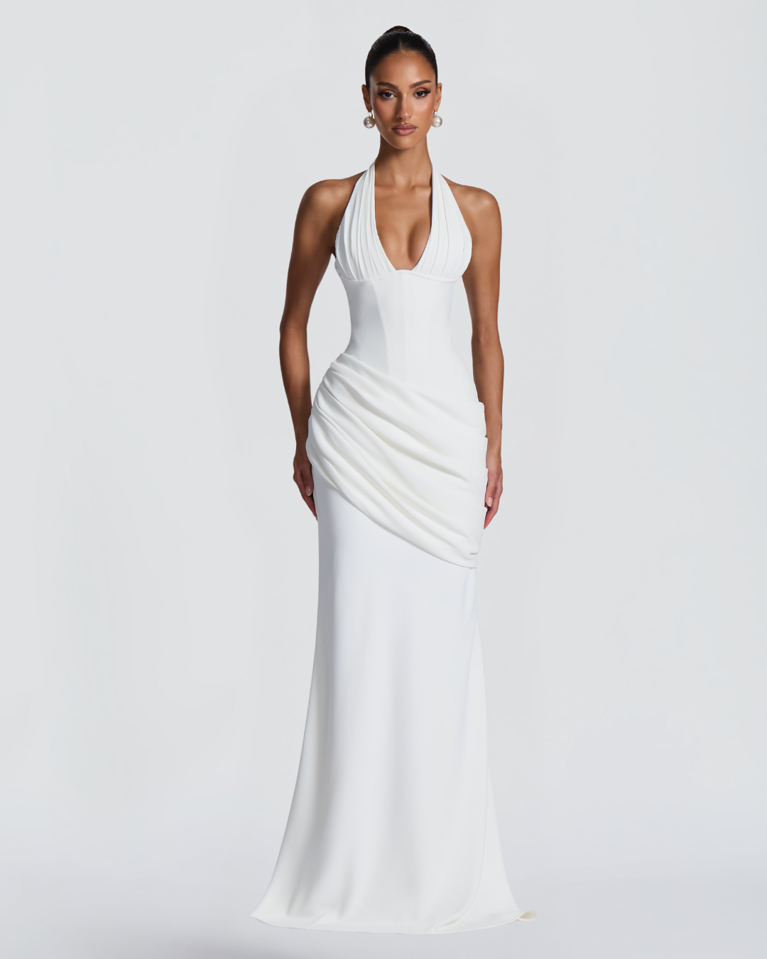 Nora Bridal Gown | Ivory Draped Crepe, Mermaid Silhouette