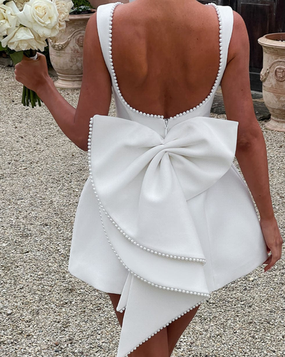 Carly Mini Dress | Luxe Crepe, Detachable Bow, Wedding Guest & Cocktail Dress