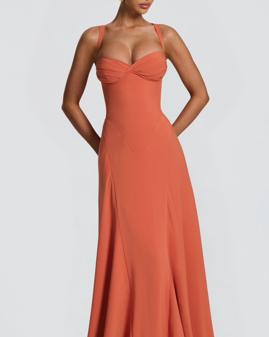 Irie Maxi Dress | Burnt Orange Chiffon, Sweetheart Neckline, Flared Skirt