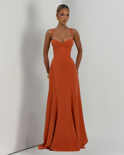 Irie Maxi Dress | Burnt Orange Chiffon, Sweetheart Neckline, Flared Skirt
