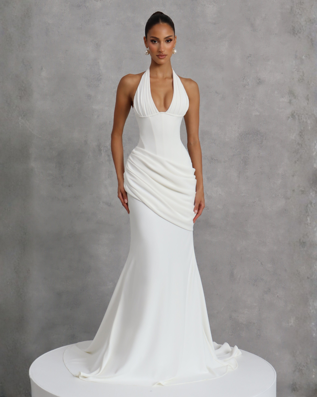 Nora Bridal Gown | Ivory Draped Crepe, Mermaid Silhouette