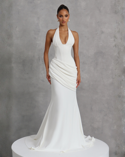 Nora Bridal Gown | Ivory Draped Crepe, Mermaid Silhouette