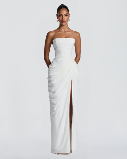 Cyla Wedding Gown | Ivory Chiffon, Strapless with Thigh-High Split