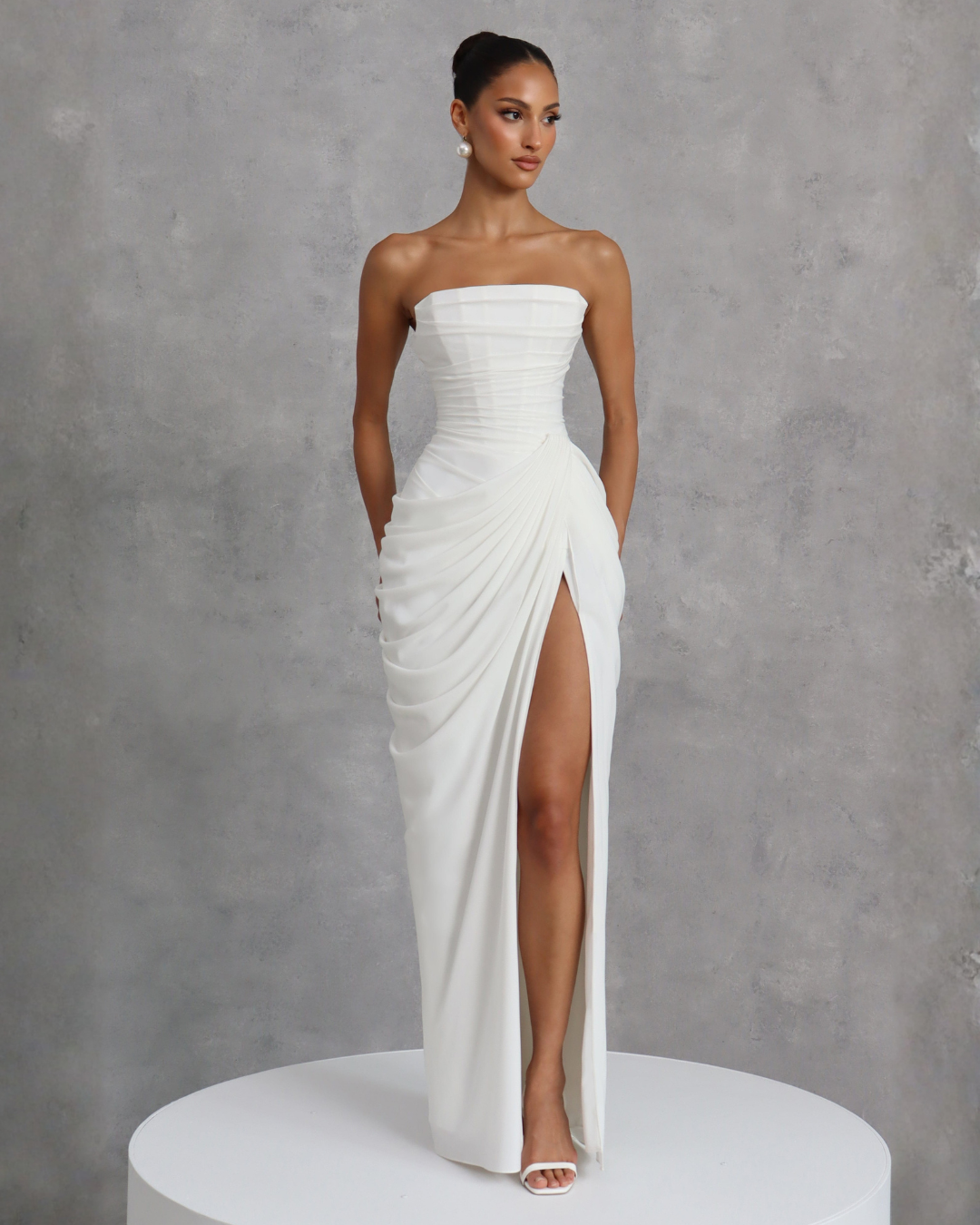 Cyla Wedding Gown | Ivory Chiffon, Strapless with Thigh-High Split