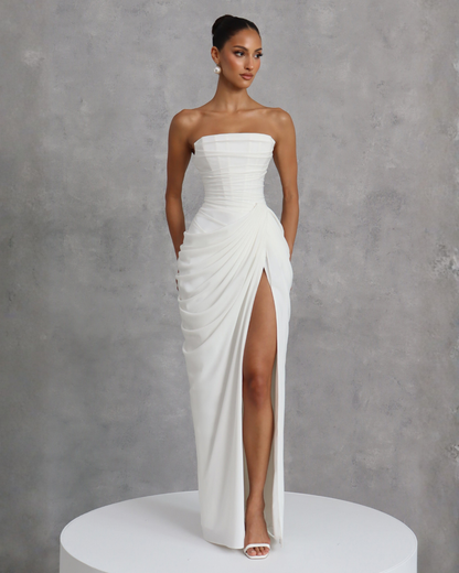 Cyla Wedding Gown | Ivory Chiffon, Strapless with Thigh-High Split